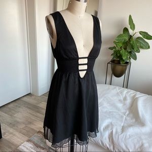 Black plunge mini dress